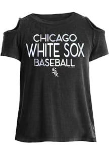 New Era Chicago White Sox Girls Black Cold Shoulder Short Sleeve Fashion T-Shirt
