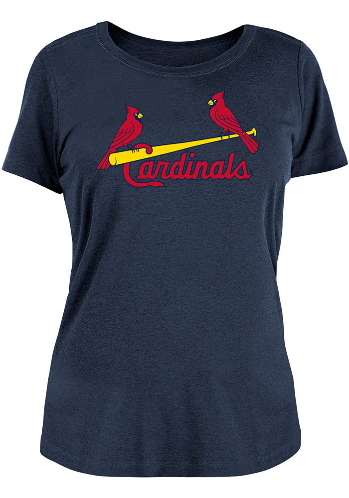 New Era St Louis Cardinals Women's Navy Blue Brushed T-Shirt, Navy Blue, 50 POLY/38 COT/12 RAY, Size 2XL, Rally House