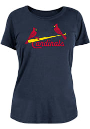 St Louis Cardinals Womens Navy Blue Brushed T-Shirt