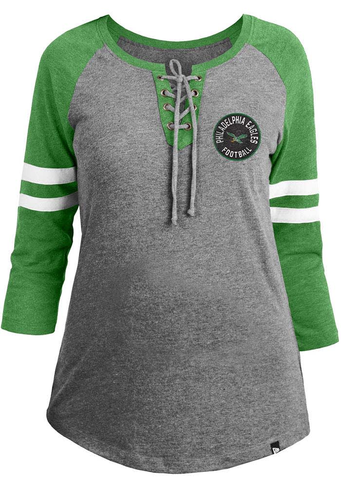 New Era / Women's Philadelphia Eagles Green Lace-Up V-Neck T-Shirt