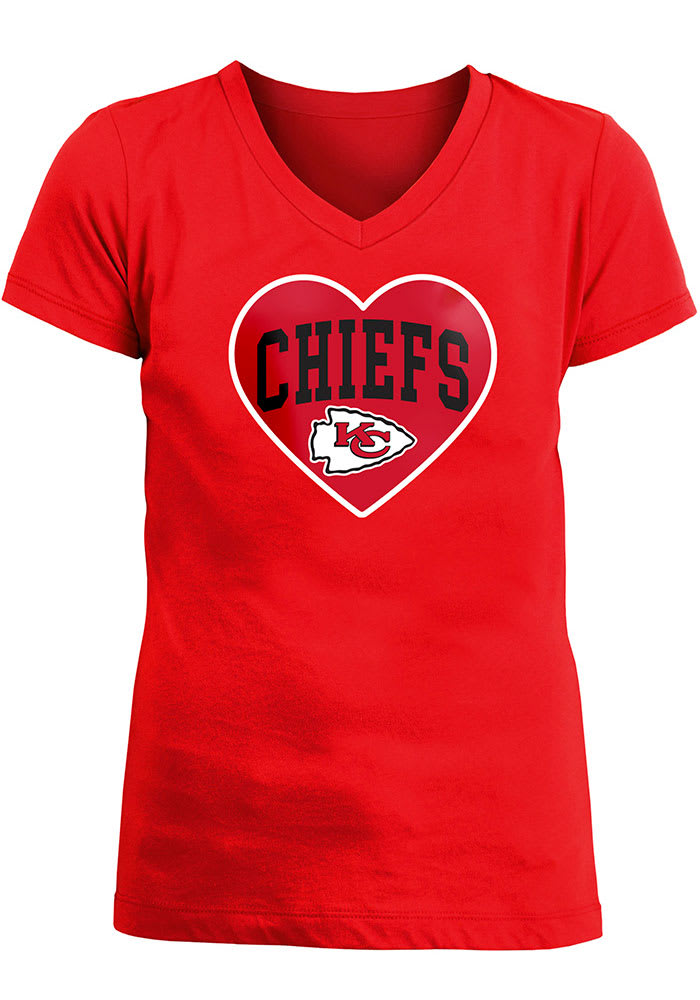 Kansas City Chiefs Girls Red Big Heart Short Sleeve Fashion T-Shirt