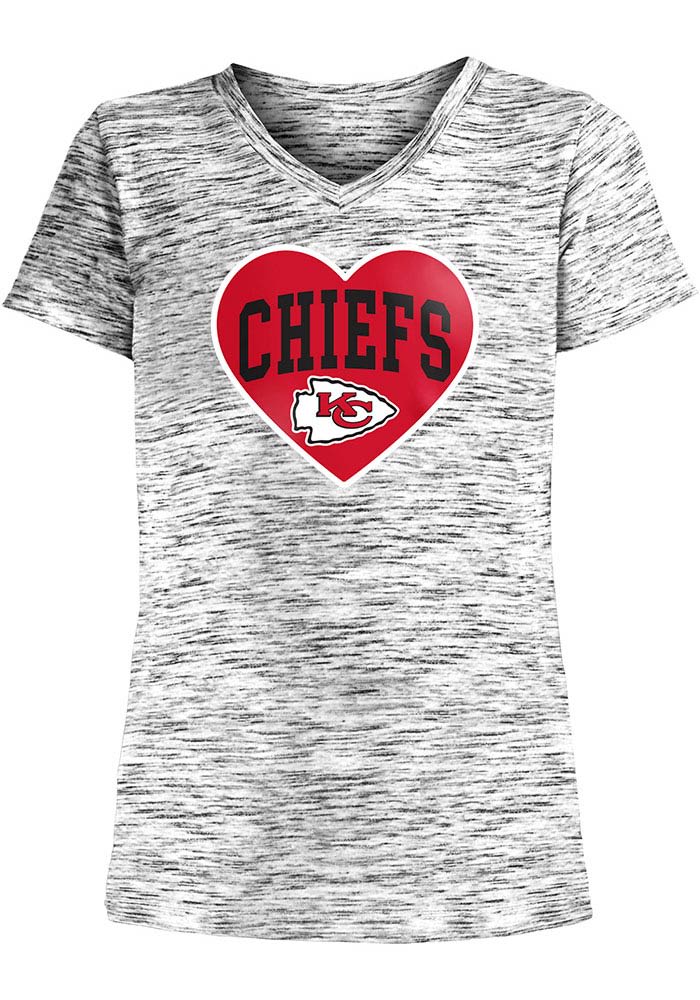 Kansas City Chiefs Girls Black Big Heart Short Sleeve Fashion T-Shirt