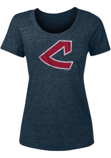 Cleveland Indians Womens Navy Blue Slub Short Sleeve T-Shirt