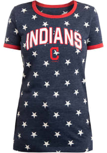 Cleveland Indians Womens Navy Blue Stars Short Sleeve T-Shirt