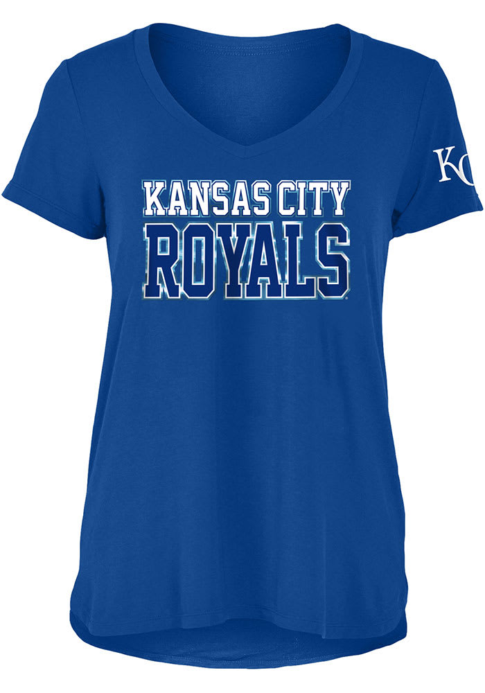 New Era Kansas City Royals Womens Blue Athletic Foil Crop Crew LS