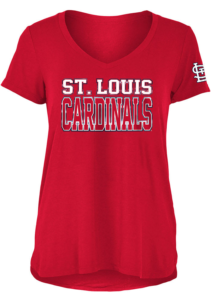 St Louis Cardinals Womens Red Foil Short Sleeve T-Shirt
