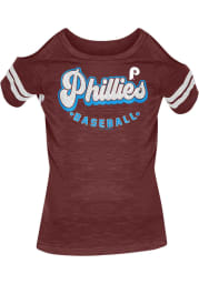 Philadelphia Phillies Girls Maroon Nova Cold Shoulder Short Sleeve Fashion T-Shirt