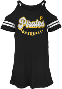 Pittsburgh Pirates Girls Black Nova Cold Shoulder Short Sleeve Fashion T-Shirt