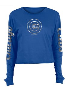 New Era Chicago Cubs Womens Blue Athletic Foil Crop Crew LS Tee