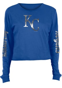 New Era Kansas City Royals Womens Blue Athletic Foil Crop Crew LS Tee