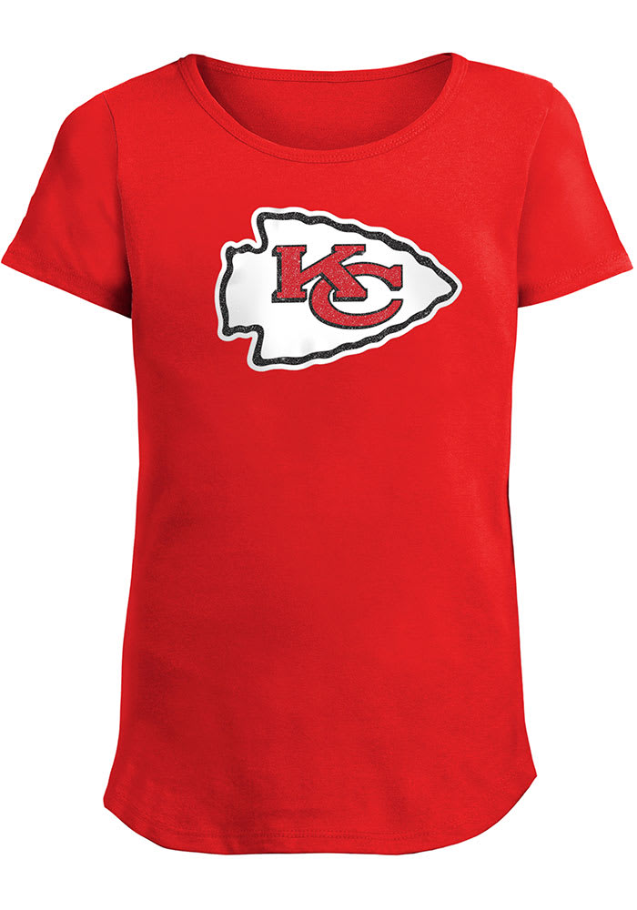 Black Women's Chiefs Glitter Jersey Shirt with Red Lettering, KC