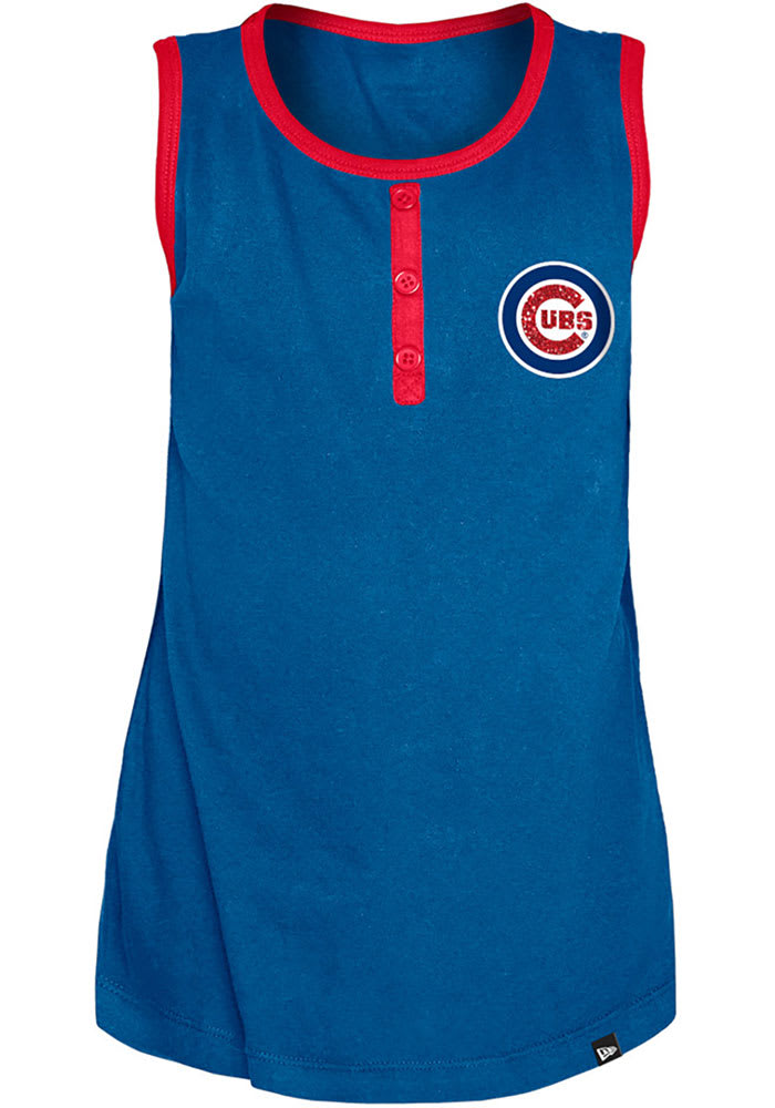Chicago Cubs Girls Blue Glitter Short Sleeve Tank Top