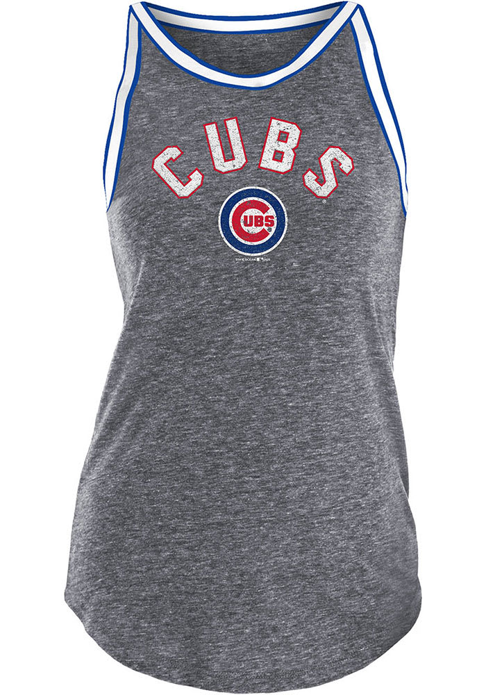 Chicago Cubs Womens Grey Flocked Triblend Tank Top