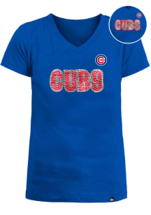 New Era Chicago Cubs Girls Blue Flip Sequin Short Sleeve Fashion T-Shirt