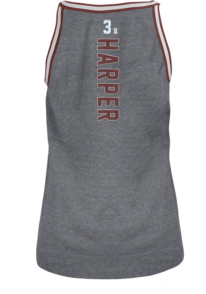 Bryce Harper Philadelphia Phillies Womens Grey Cooperstown Flocked Tri-Blend Player Tank Top