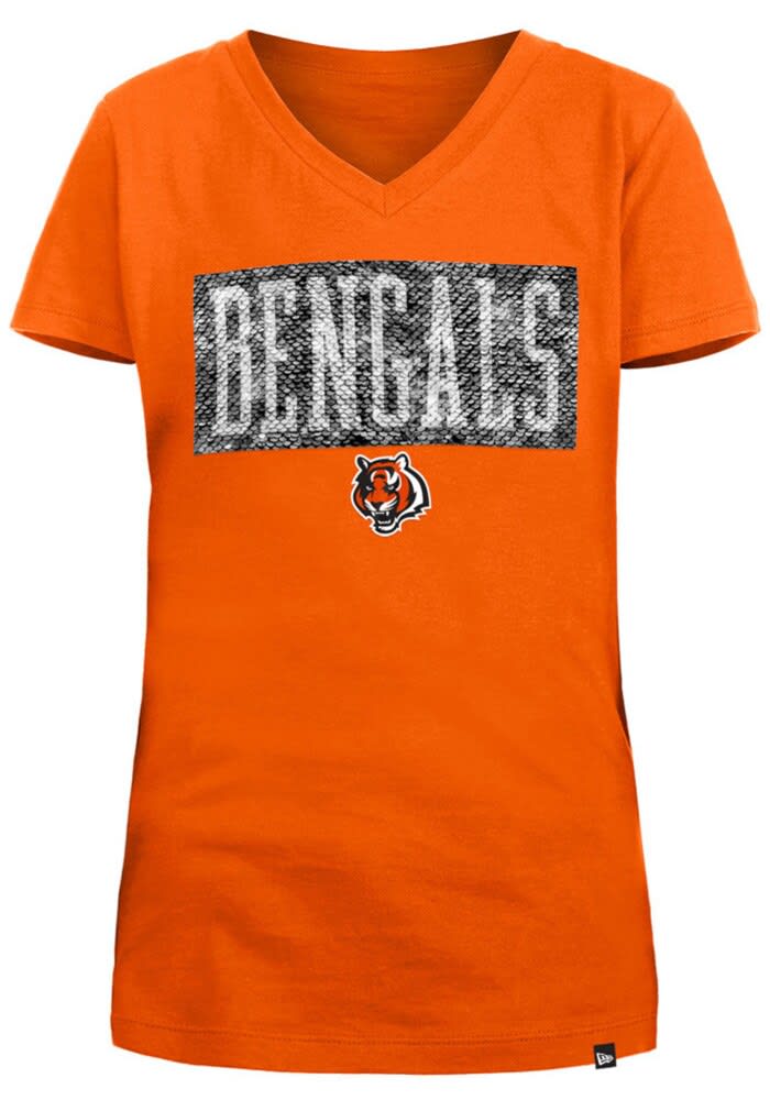 Cincinnati Bengals Girls Wordmark Flip Sequin Short Sleeve Fashion T-Shirt  - Orange