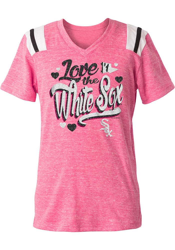 Chicago White Sox Girls Pink Love My Team Short Sleeve Fashion T-Shirt
