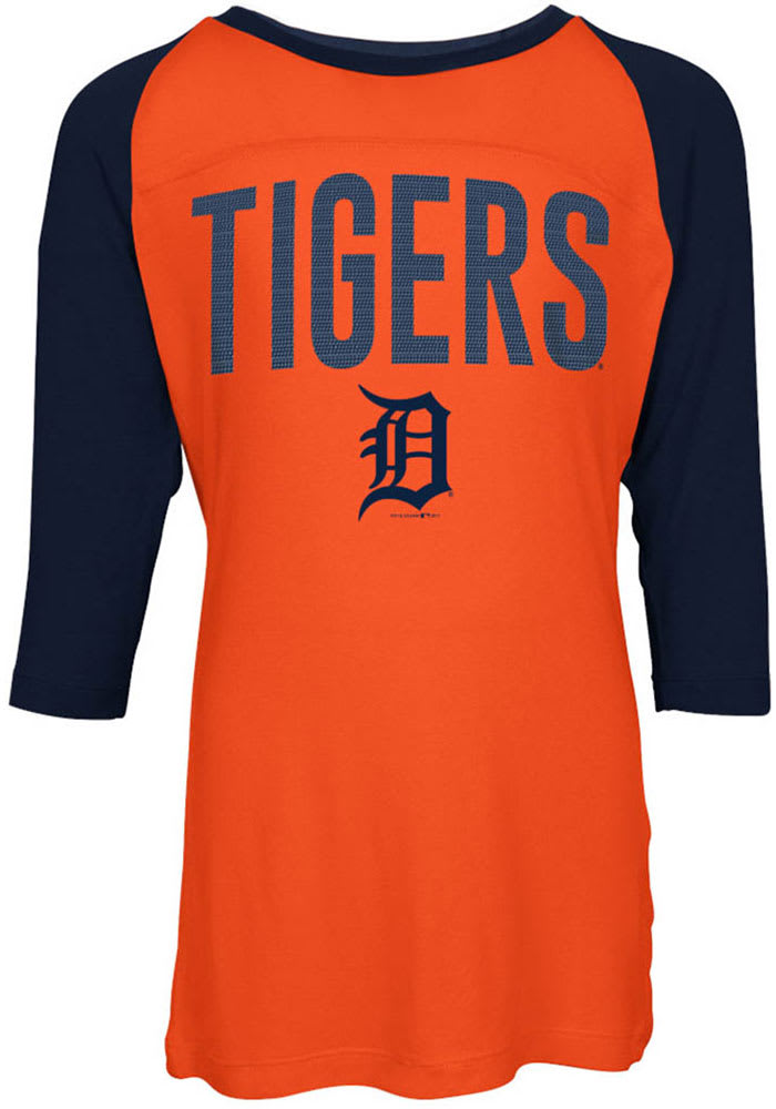 New Era Detroit Tigers Women's Navy Blue Raglan Short Sleeve T-Shirt, Navy Blue, 60% Cotton / 40% POLYESTER, Size XL, Rally House