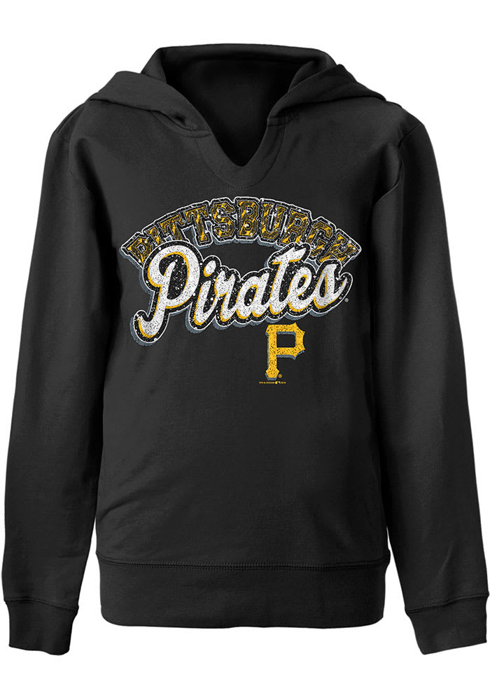 Pittsburgh Pirates Girls Black Glitter Arch Long Sleeve Hooded Sweatshirt