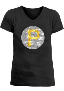 Pittsburgh Pirates Girls Black Flip Sequin Ball Short Sleeve Fashion T-Shirt
