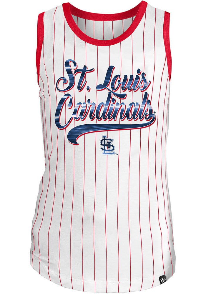 St Louis Cardinals Girls White Pinstripe Wordmark Short Sleeve Tank Top