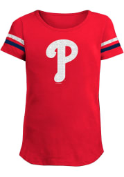 Philadelphia Phillies Girls Red Glitter Logo Short Sleeve Fashion T-Shirt