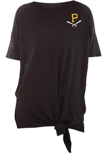 New Era Pittsburgh Pirates Womens Black Rayon Slub Knot Scoop Short Sleeve T-Shirt