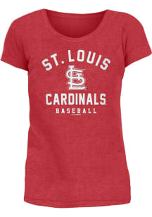 New Era St Louis Cardinals Womens Red Pigment Wash Flocked Scoop Short Sleeve T-Shirt