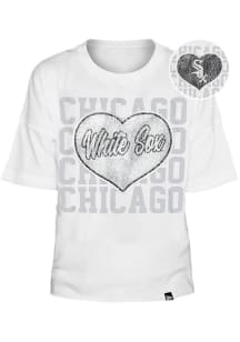 New Era Chicago White Sox Girls White Flip Sequin Heart Short Sleeve Fashion T-Shirt
