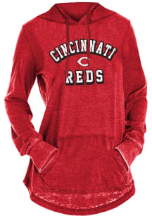 Cincinnati Reds Womens Red Burnout Wash Hooded Sweatshirt