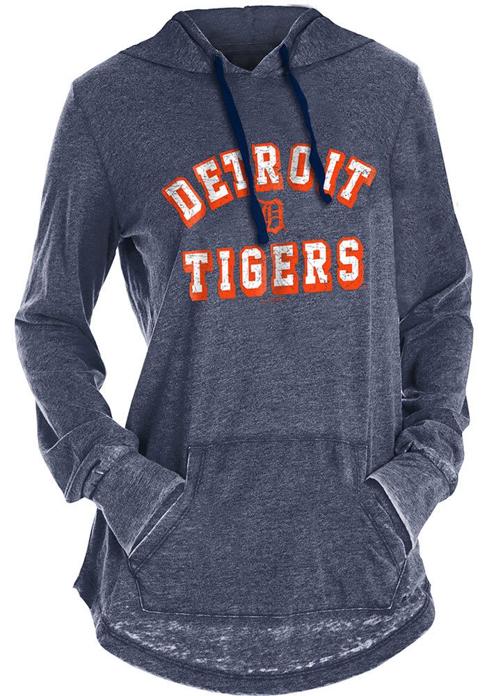 Detroit Tigers Womens Navy Blue Burnout Wash Hooded Sweatshirt
