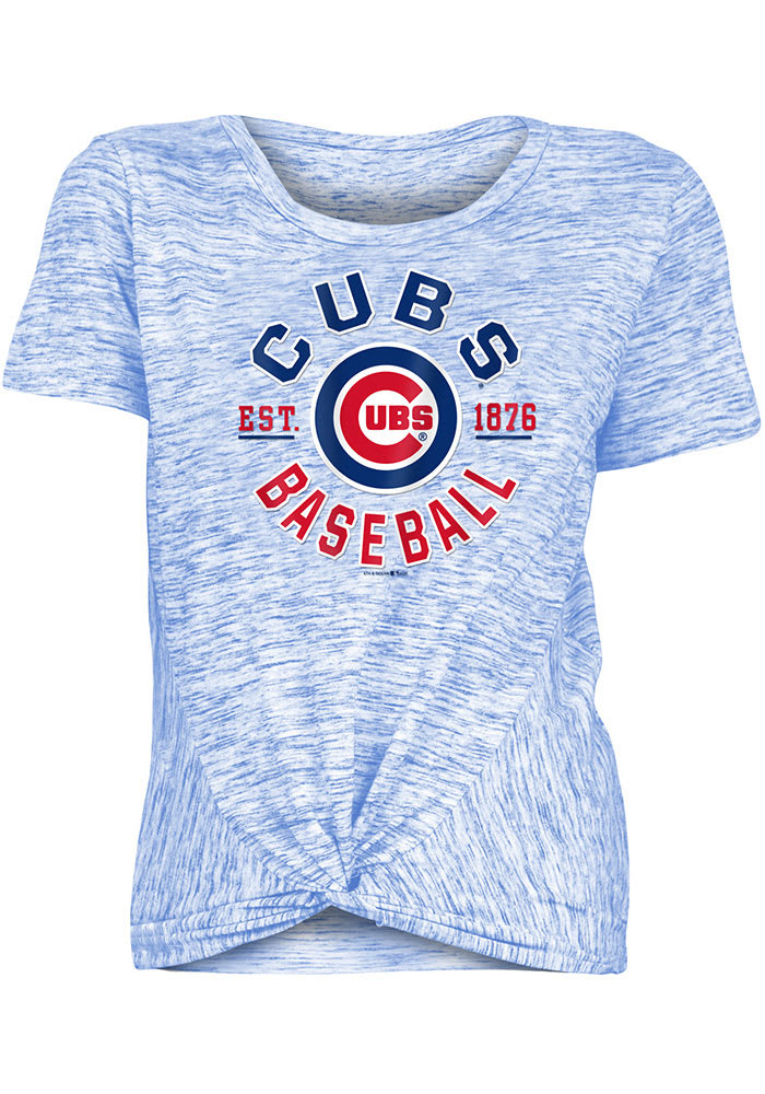 Chicago Cubs Womens Blue Novelty Space Dye Knot Crew Short Sleeve T-Shirt