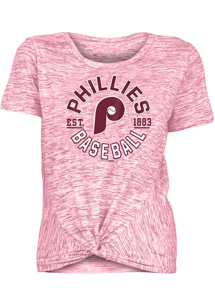 New Era Women's Red Philadelphia Phillies Plus Size Space Dye Raglan V-Neck  T-shirt