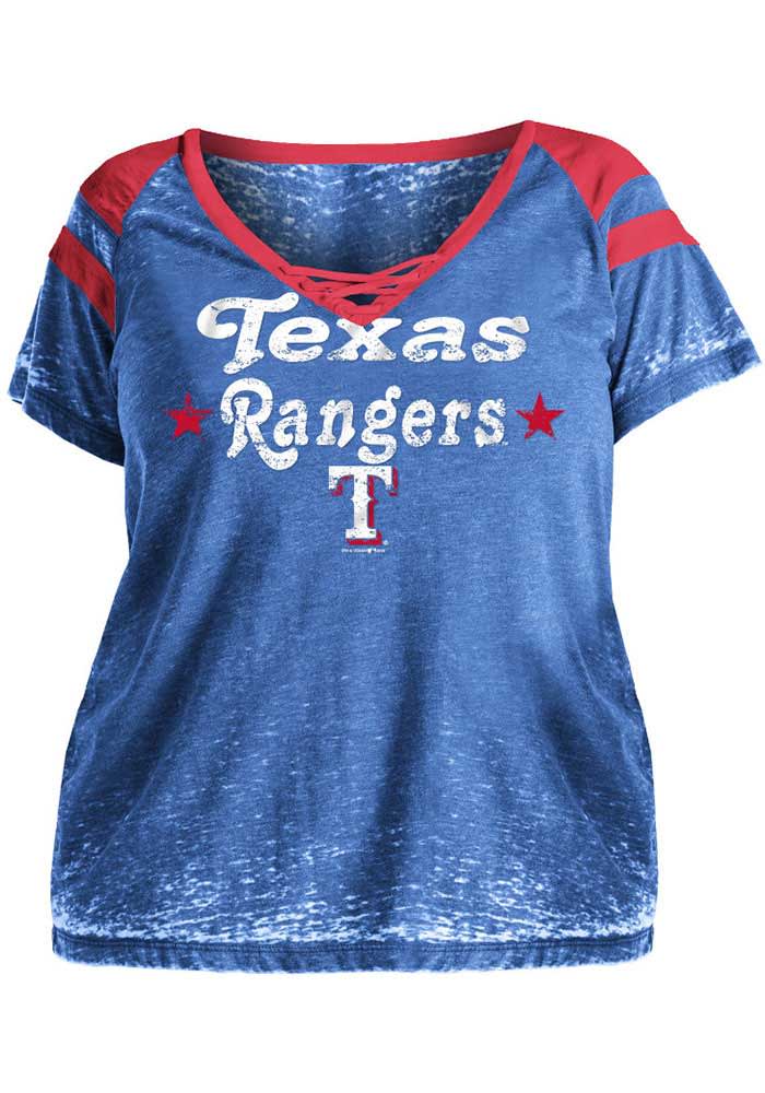 Texas Rangers SAAG WOMENS Blue Plus Size Burnout SS V-Neck T-Shirt
