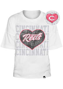 New Era Cincinnati Reds Girls White Flip Sequin Heart Short Sleeve Fashion T-Shirt
