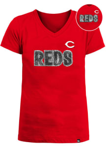 New Era Cincinnati Reds Girls Red Flip Sequin Short Sleeve Fashion T-Shirt