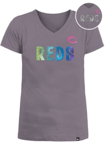 New Era Cincinnati Reds Girls Grey Flip Sequin Rainbow Short Sleeve Fashion T-Shirt