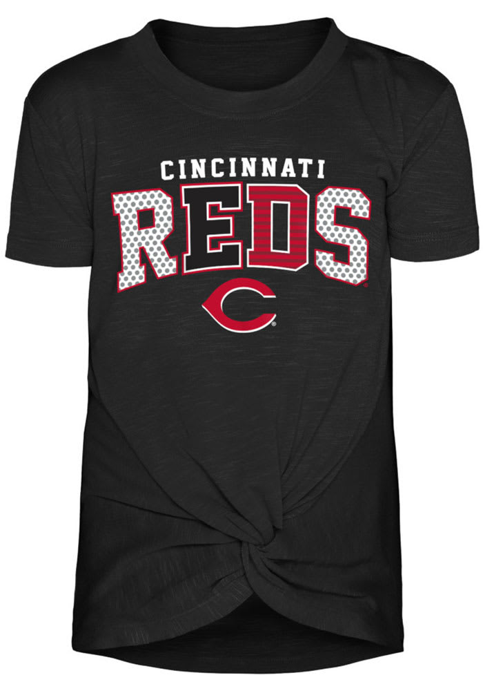 Cincinnati Reds Girls Black Twist Knot Short Sleeve Fashion T-Shirt