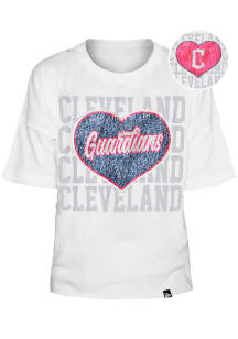 New Era Cleveland Guardians Girls White Flip Sequin Heart Short Sleeve Fashion T-Shirt