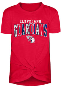 New Era Cleveland Guardians Girls Red Twist Knot Short Sleeve Fashion T-Shirt