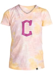 New Era Cleveland Guardians Girls Pink Slub Tie Dye Short Sleeve Fashion T-Shirt