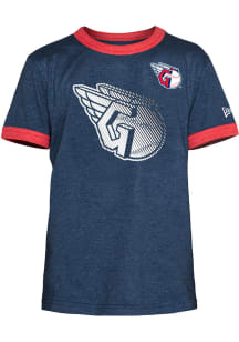 New Era Cleveland Guardians Youth Navy Blue Team Ringer Short Sleeve Fashion T-Shirt