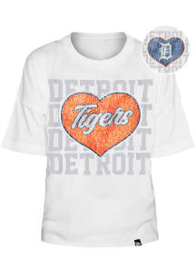 New Era Detroit Tigers Girls White Flip Sequin Heart Short Sleeve Fashion T-Shirt