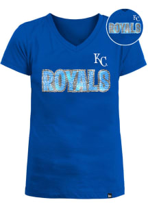 New Era Kansas City Royals Girls Blue Flip Sequin Short Sleeve Fashion T-Shirt