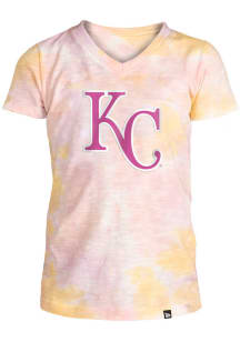 New Era Kansas City Royals Girls Pink Slub Tie Dye Short Sleeve Fashion T-Shirt