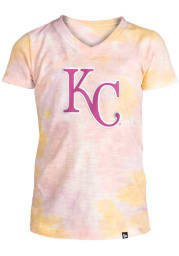 Kansas City Royals Girls Pink Slub Tie Dye Short Sleeve Fashion T-Shirt