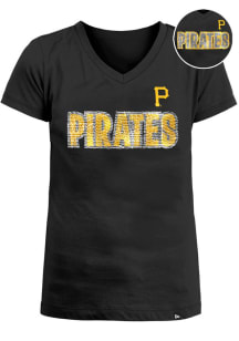 New Era Pittsburgh Pirates Girls Black Flip Sequin Short Sleeve Fashion T-Shirt