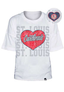 New Era St Louis Cardinals Girls White Flip Sequin Heart Short Sleeve Fashion T-Shirt