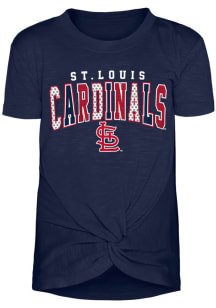 New Era St Louis Cardinals Girls Navy Blue Twist Knot Short Sleeve Fashion T-Shirt