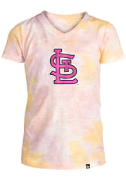 St Louis Cardinals Girls Pink Slub Tie Dye Short Sleeve Fashion T-Shirt